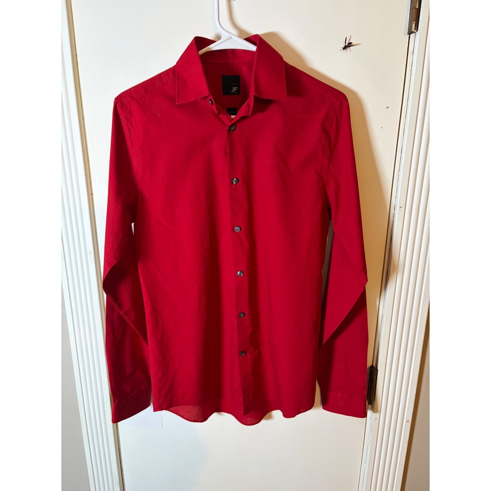 J.Ferrar Mens Slim Fit Dress Shirt Red Long Sleeve Button Down S 14-14.5 34-35